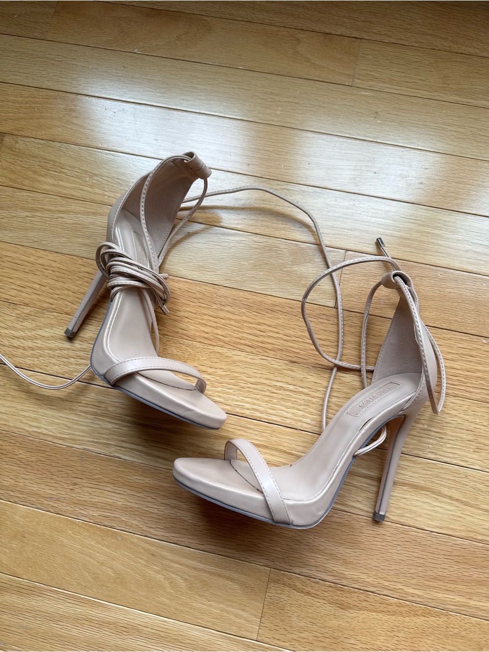 Nude Lace-Up Stiletto Sandals